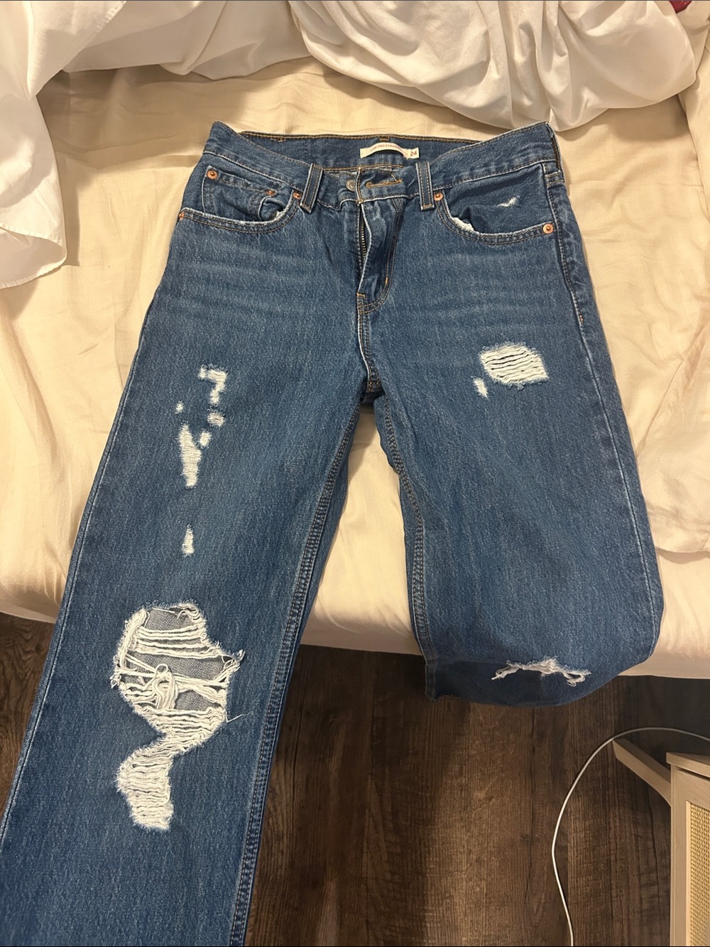 Levi's Distressed Straight Leg Blue Jeans